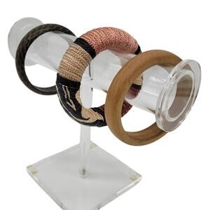 Bangle (3) Bracelets Bundle - Snakeskin Print - Wood - Boho Ethnic Wrap Print